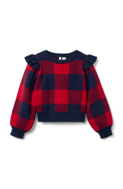 JANIE AND JACK JANIE AND JACK PLAID RUFFLE SHOULDER SWEATER