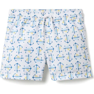 Janie And Jack Kids'  Recycled Anchor Swim Trunk In White