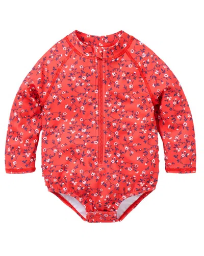 Janie And Jack Recycled Ditsy Floral Rashguard Swimsuit In Red