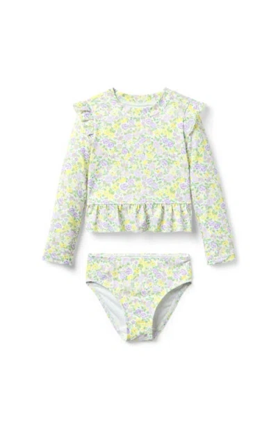 Janie And Jack Kids'  Recycled Ditsy Floral Ruffle Rash Guard Swimsuit In Yellow