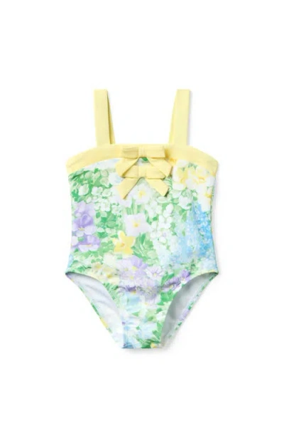Janie And Jack Kids'  Recycled Floral Bow Swimsuit In Green