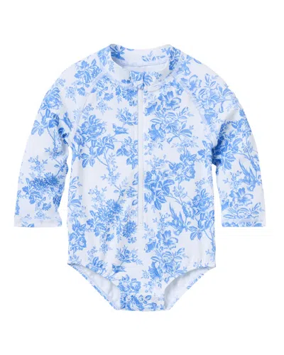 Janie And Jack Recycled Floral Rashguard Swimsuit In Blue