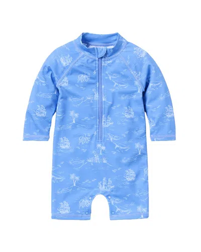 Janie And Jack Recycled Nautical Toile Rashguard Swimsuit In Blue