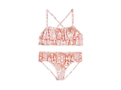 Janie And Jack Ruffle Two-piece Swim (toddler/little Kid/big Kid) Girl's Swimwear Sets Orange: 7 Big Kid In Brown