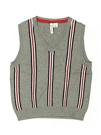 Pre-owned Janie And Jack Kids' Sleeveless Top Gray Stripes Pattern V Neck Tops