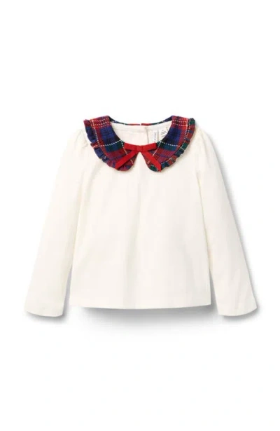 Janie And Jack Kids'  Tartan Ruffle Collar Top In White