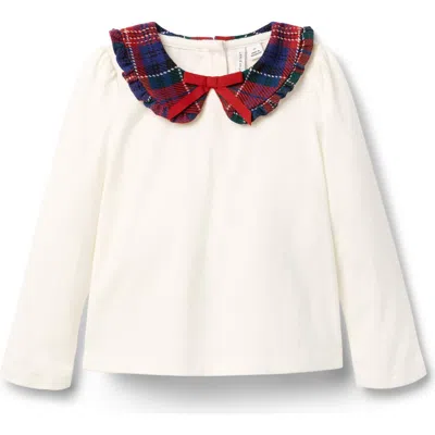 Janie And Jack Babies'  Tartan Ruffle Collar Top In White