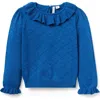 Janie And Jack Textured Ruffle Collar Sweater In Blue