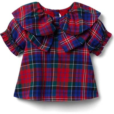 Janie And Jack Babies'  The Tartan Collar Bow Top In Red