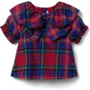 Janie And Jack The Tartan Collar Bow Top In Red