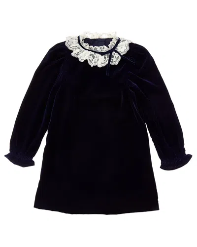 Janie And Jack The Velvet Lace Collar Dress In Blue