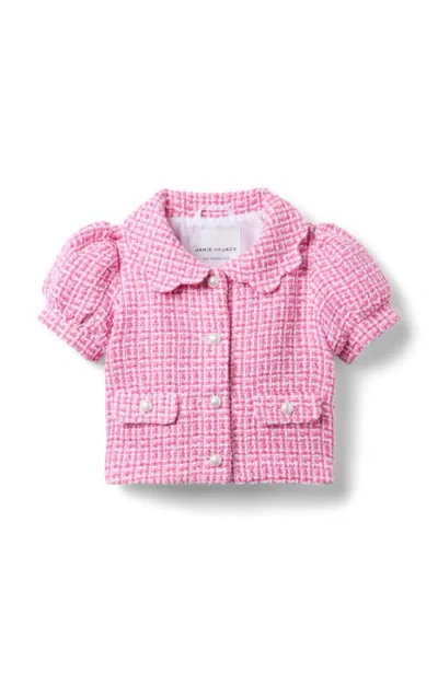 Janie And Jack Kids'  Tweed Puff Sleeve Jacket In Pink