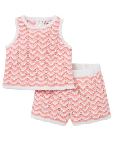 Janie And Jack Kids' Wavy Striped Crochet Matching Set In Pink