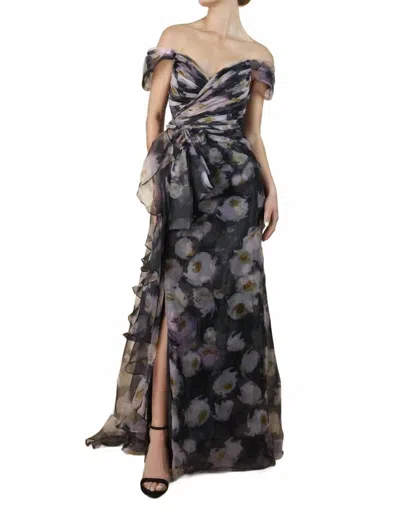Janique Off-shoulder Gown In Black Floral