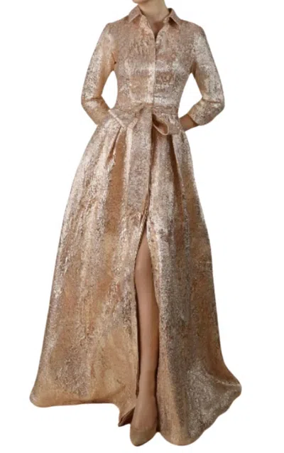Janique Shirt Collar Gown In Champagne In Brown