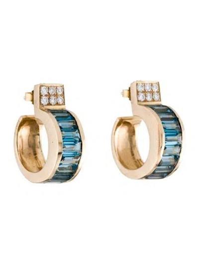 Pre-owned Janis Savitt 14k 6.61ct Topaz & Diamond Hoop Earrings In Multi