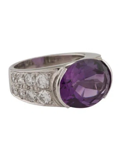 Pre-owned Janis Savitt 18k Diamond-accented Amethyst Cocktail Ring In Multi