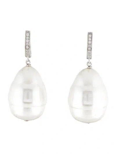 Pre-owned Janis Savitt Crystal & Faux Pearl Oprah's Favorite Drop Earrings In Multi