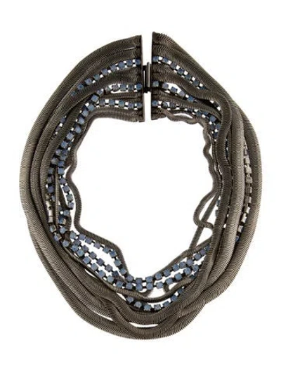 Pre-owned Janis Savitt Crystal Chain Multistrand Necklace, 15.5", 15.5" In Blue