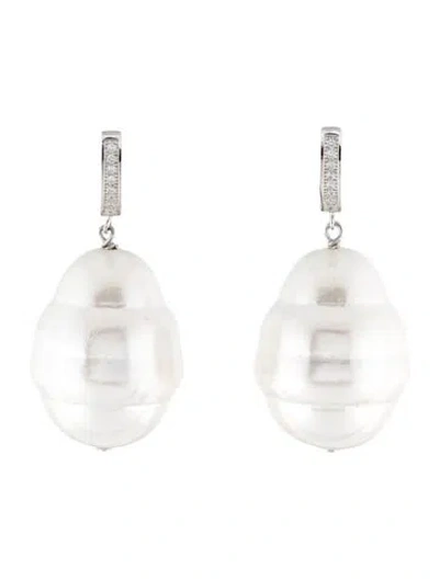 Pre-owned Janis Savitt Faux Pearl & Crystal Drop Earrings In Transparent