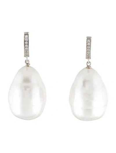 Pre-owned Janis Savitt Faux Pearl & Crystal Drop Earrings In Transparent