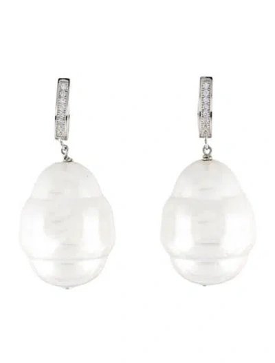 Pre-owned Janis Savitt Faux Pearl & Crystal Drop Earrings In Transparent