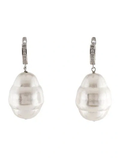 Pre-owned Janis Savitt Faux Pearl & Crystal Drop Earrings In Transparent