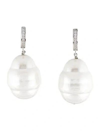 Pre-owned Janis Savitt Faux Pearl & Crystal Drop Earrings In Transparent