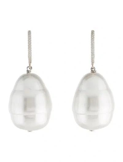 Pre-owned Janis Savitt Faux Pearl And Cubic Zirconia Oprah's Favorite Baroque Drop Earrings In Multi