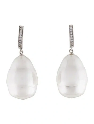 Pre-owned Janis Savitt Faux Pearl & Cubic Zirconia Oprah's Favorite Drop Earrings In Multi