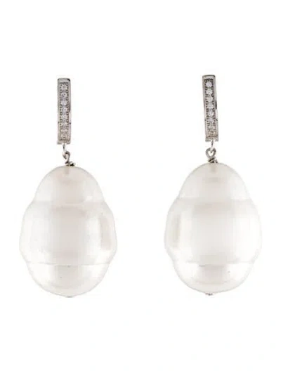 Pre-owned Janis Savitt Faux Pearl & Cubic Zirconia Oprah's Favorite Drop Earrings In Multi