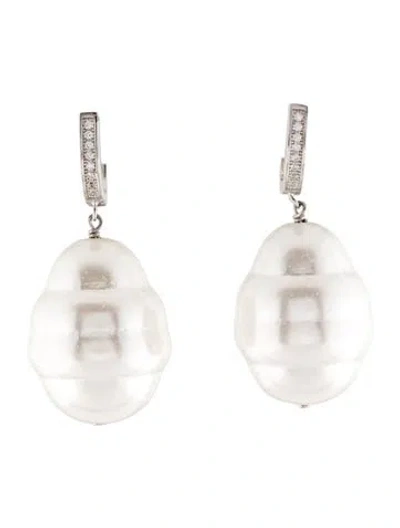 Pre-owned Janis Savitt Faux Pearl & Cubic Zirconia Oprah's Favorite Drop Earrings In Multi