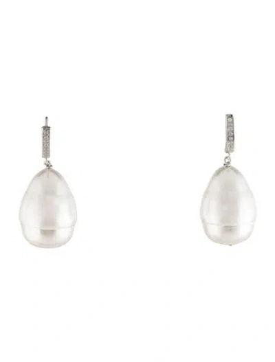 Pre-owned Janis Savitt Faux Pearl & Cubic Zirconia Oprah's Favorite Drop Earrings In Multi