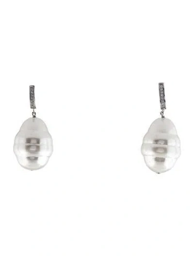 Pre-owned Janis Savitt Faux Pearl & Cubic Zirconia Oprah's Favorite Drop Earrings In White