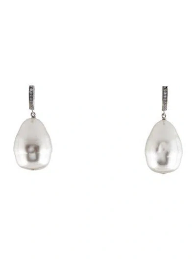 Pre-owned Janis Savitt Faux Pearl & Cubic Zirconia Oprah's Favorite Drop Earrings In White