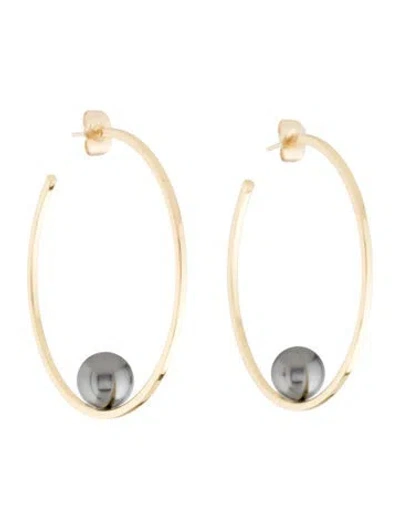 Pre-owned Janis Savitt Faux Pearl Floating Hoop Earrings In Multi