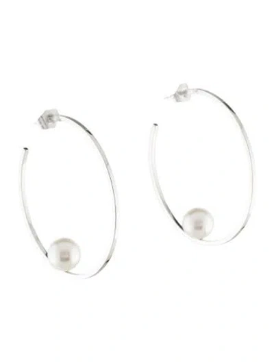 Pre-owned Janis Savitt Faux Pearl Hoop Earrings In Multi
