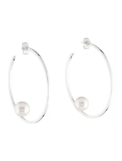 Pre-owned Janis Savitt Faux Pearl Hoop Earrings In Multi