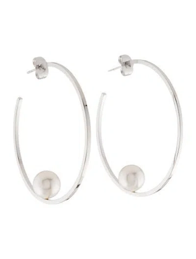 Pre-owned Janis Savitt Faux Pearl Hoop Earrings In White