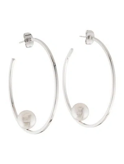 Pre-owned Janis Savitt Faux Pearl Hoop Earrings In White
