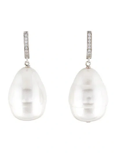 Pre-owned Janis Savitt Oprah's Favorite Faux Pearl & Cubic Zirconia Drop Earrings In Multi