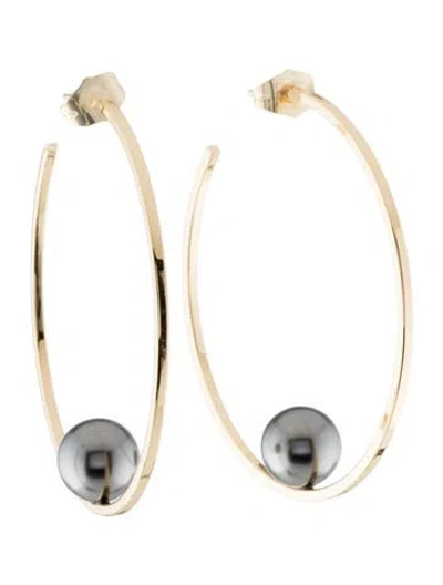 Pre-owned Janis Savitt Oprah's Favorite Floating Faux Pearl Hoop Earrings In Multi