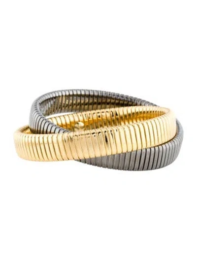 Pre-owned Janis Savitt Two-tone Double Flat Cobra™ Bracelet, 7" In Multi