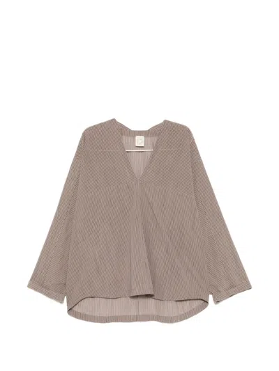 Jan-jan Van Essche Striped V-neck T-shirt In Brown