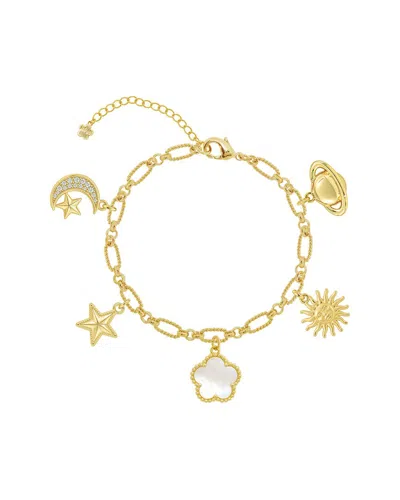 Jankuo 14k Plated Cz Flower Charms Bracelet In Gold