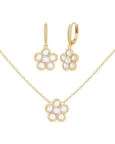 Jankuo 14k Plated Cz Flower Earrings & Necklace Set