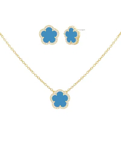 Jankuo 14k Plated Cz Flower Earrings & Necklace Set In Brown
