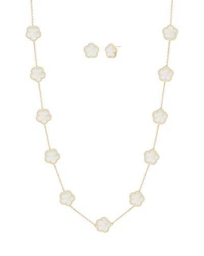 Jankuo 14k Plated Cz Flower Earrings & Necklace Set In Gray