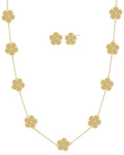 Jankuo 14k Plated Flower Earrings & Necklace Set In White