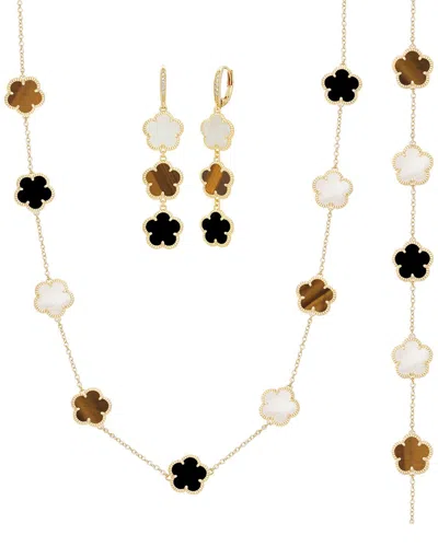 Jankuo 14k Plated Gemstone Cz Flower Bracelet, Earrings & Necklace Set